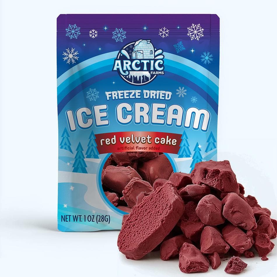Freeze-Dried Ice Cream Bits, Red Velvet Cake, No-Melt Crunchy Snack, Shelf-Stable, Pack of 3 Resealable Bags (1 oz each)