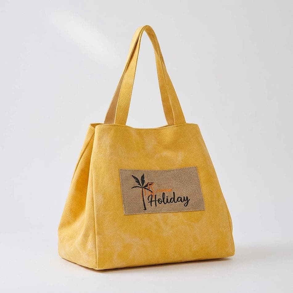 Convertible Tote Bag, Polyester Canvas-Look, 2-in-1 Shoulder & Bucket Style, Holiday Patch, Large 22 x 13 x 9.5 in