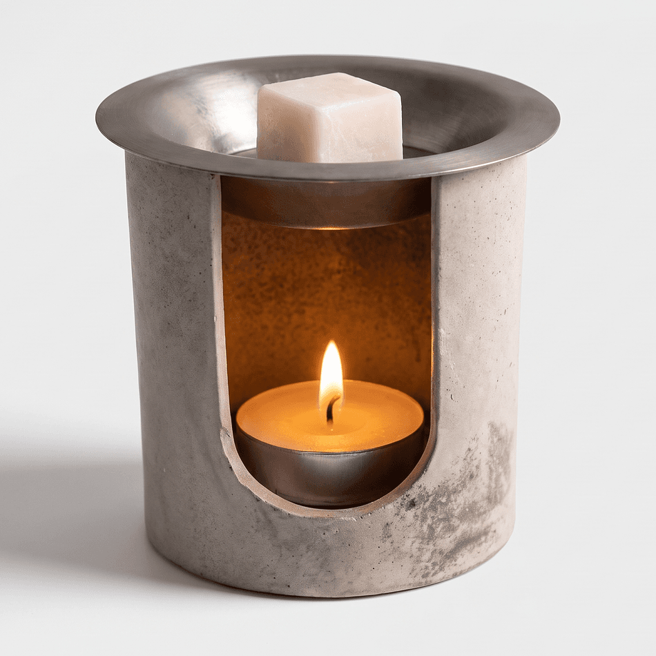 Concrete Wax Melt Warmer, Cement & Metal Bowl, Minimalist Cylinder Tealight Burner, Essential Oil Warmer, 3.5 in