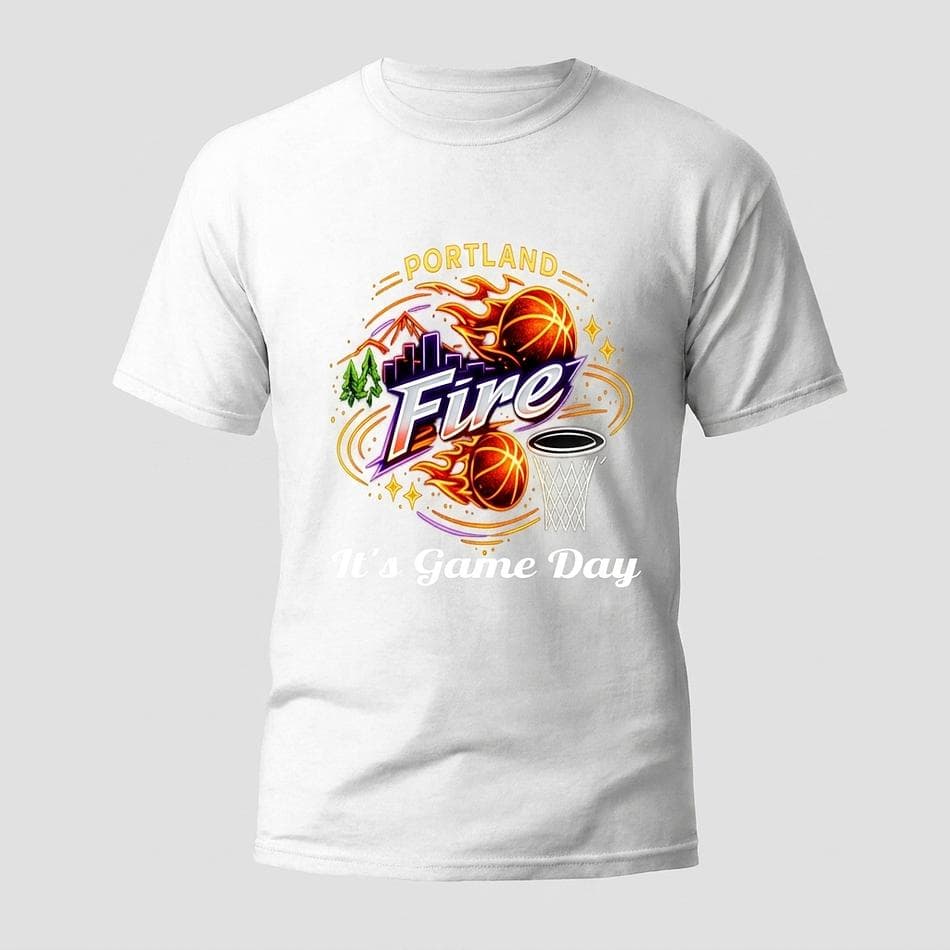 Unisex Fan T-Shirt, Gildan 5000 Preshrunk Cotton, Portland Fire Neon Basketball Skyline Graphic, S–5XL