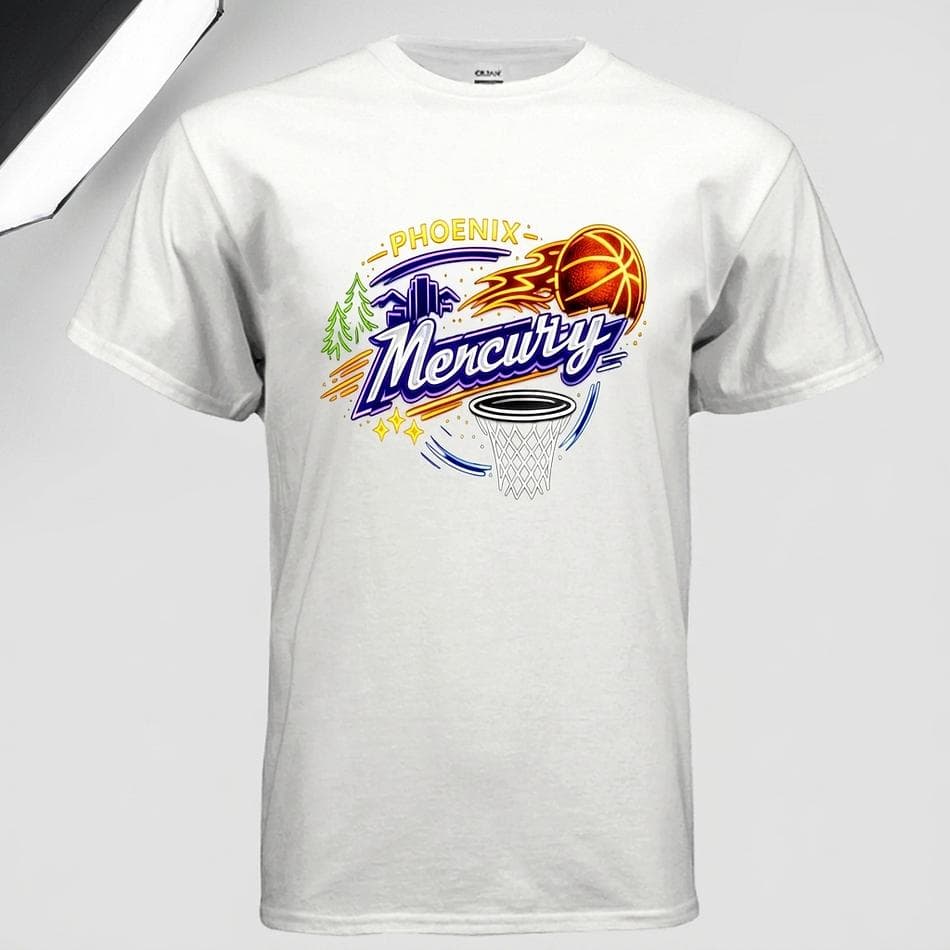 Phoenix Mercury Fan T-Shirt, Gildan G500 Cotton, Neon Glow Graphic, Unisex Classic Fit, Sizes S–5XL