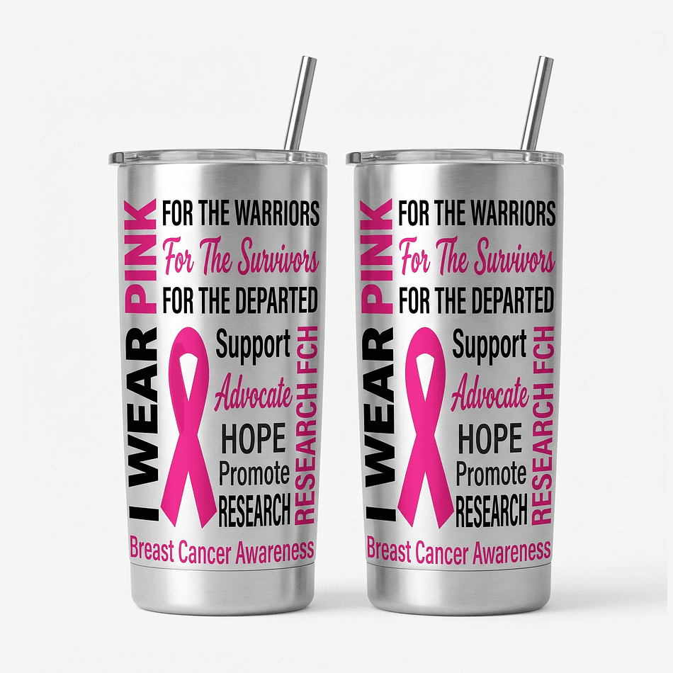 Breast Cancer Awareness T-Shirt Bundle, Ring Spun Cotton/Poly, Soft Relaxed Fit, Includes Free 20oz Insulated Tumbler