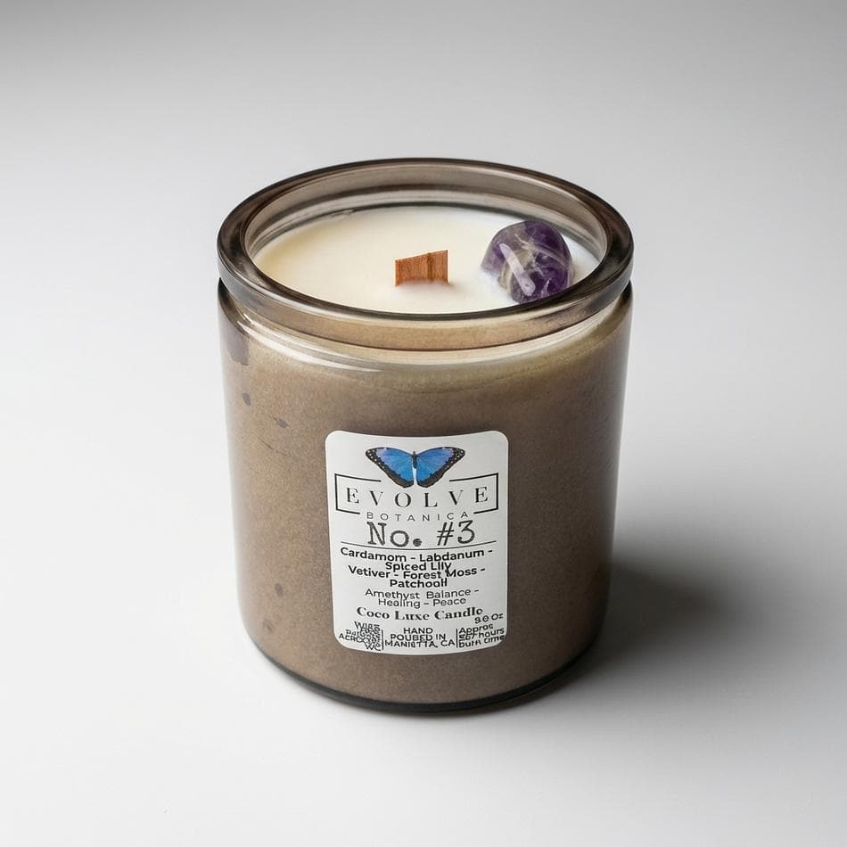 Coconut Apricot Wax Candle, Amethyst, Calming Scent, 9oz Luxury Jar Candle