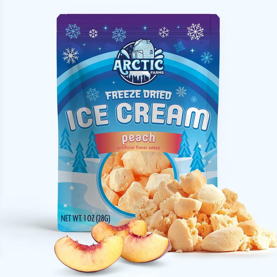 Freeze-Dried Ice Cream Bits, Peach, No-Melt Crunchy Snack, Shelf-Stable, Pack of 3 Resealable Bags (1 oz each)