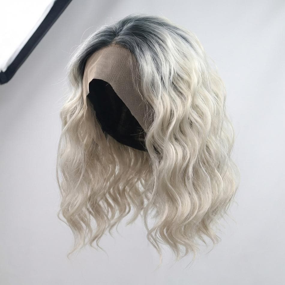 Synthetic 13x3 Lace Front Wig, Heat-Resistant Fiber, Natural Wavy Bob, 12 Inch, 130% Density, 1-Piece