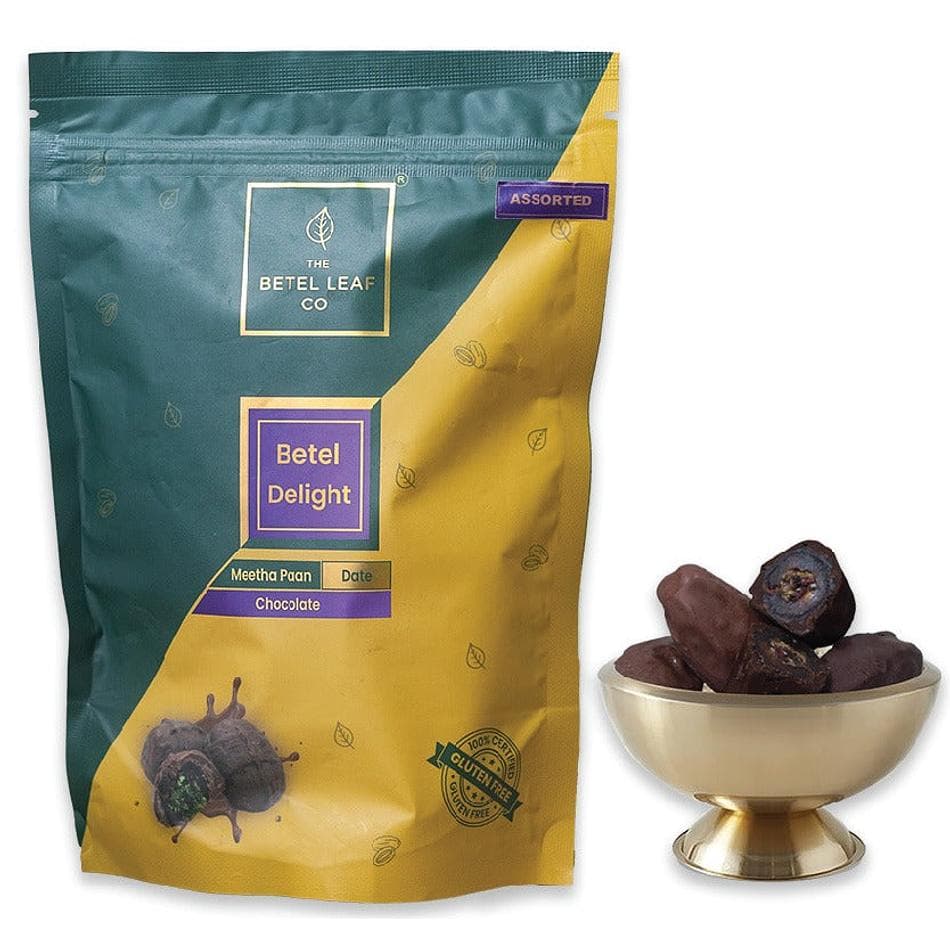 Paan Filled Mabroom Dates, Milk & Dark Chocolate Coated, Gifting Dessert, Assorted 12-Pack