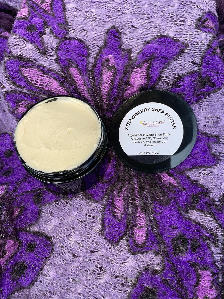 Strawberry Scented Shea Body Butter, Refined White Shea Butter, Deep Moisture for Dry Skin, White Label 4 oz