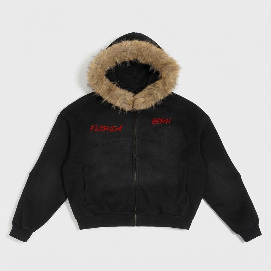 Heavyweight Boxy Hoodie, Cotton Blend (Poly/Cotton), Sun Faded Wash, Detachable Faux Fur Hood, Unisex, 360 GSM