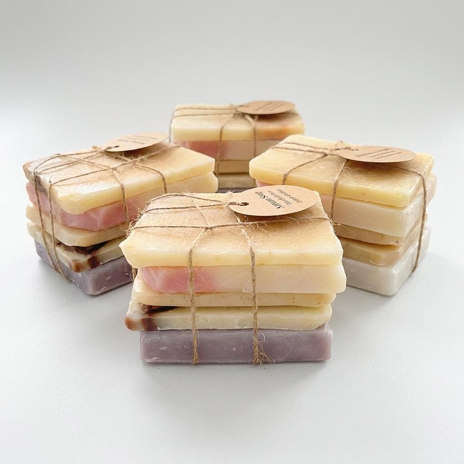 Organic Vegan Soap Sample Set, Essential Oil Scents, Gentle for Sensitive Skin, 5-Pack Bar Sampler + Free Gift