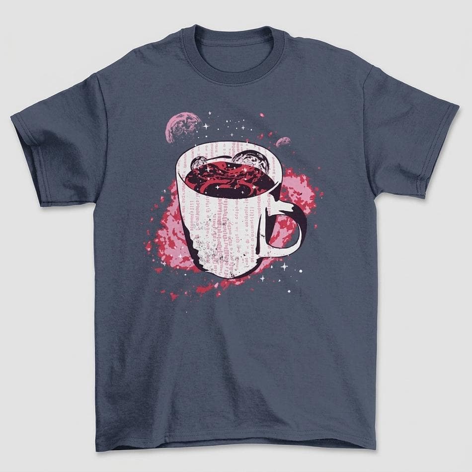 Unisex Graphic T-Shirt, Galaxy Coffee Cup Design, Coffee Lover Gift, Short Sleeve Crewneck, Sizes S–3XL