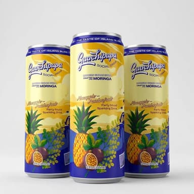 Sparkling Moringa Soda, Pineapple & Passion Fruit, Low Sugar, Party Mood Functional Drink, 6-Pack