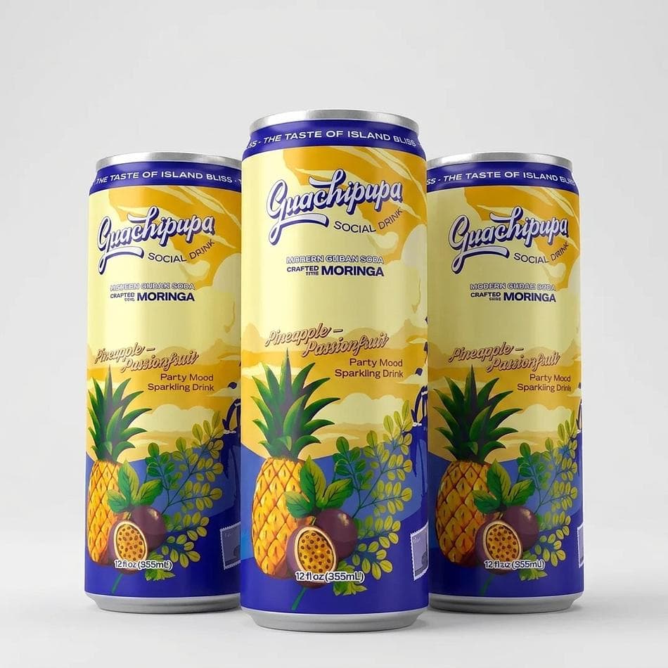 Sparkling Moringa Soda, Pineapple & Passion Fruit, Low Sugar, Party Mood Functional Drink, 6-Pack