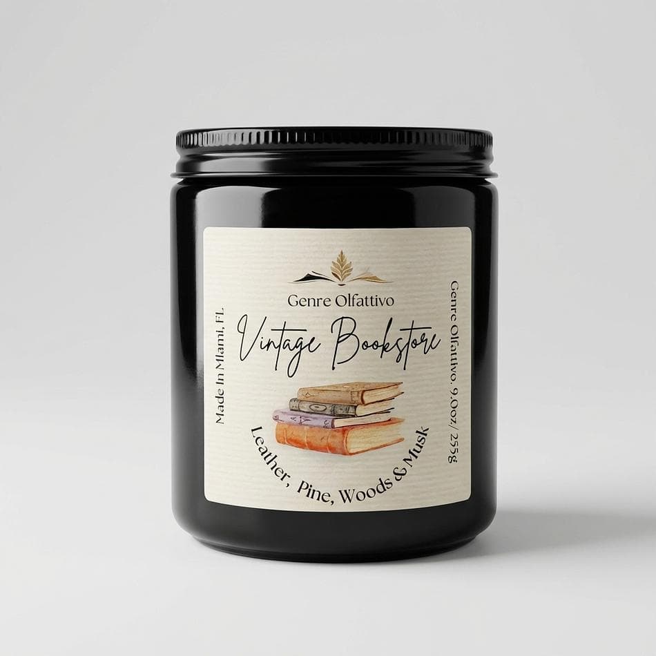 Coconut Soy Candle, Vintage Bookstore, Clean Cotton Wick, Amber Glass Jar, 9oz Single Wick, 40 Hr Burn