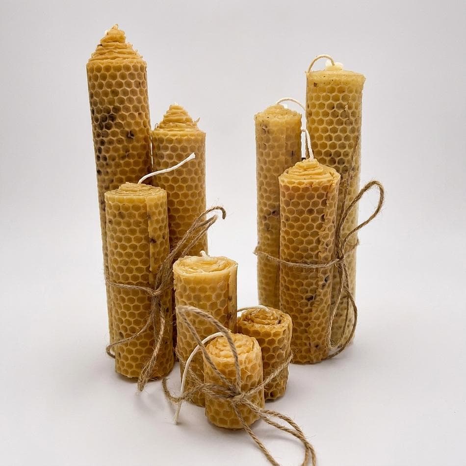 Hand-Rolled Beeswax Candles, 100% Pure Beeswax, Honey Aroma, Clean-Burning Set of 3, 5 oz Total