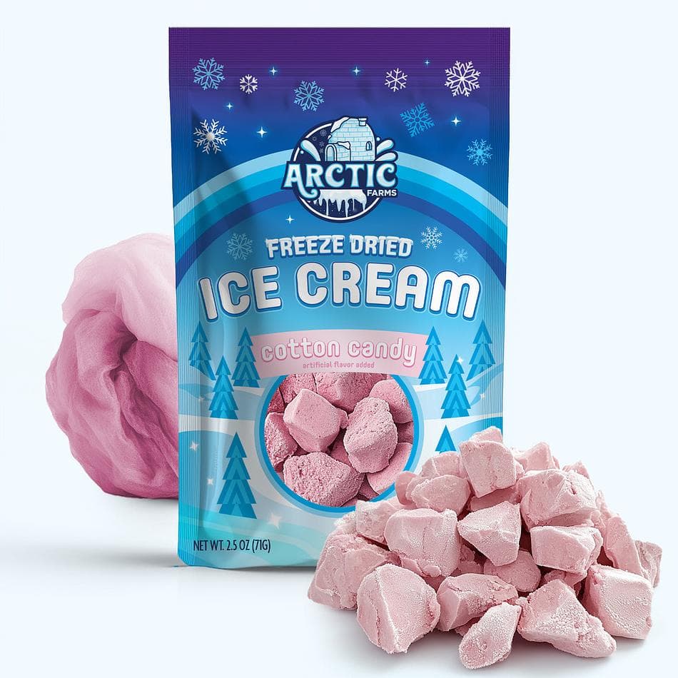 Freeze-Dried Ice Cream Bits, Cotton Candy Pink, No-Melt Crunchy Snack, Shelf-Stable, Large Resealable Bag (2.5 oz)