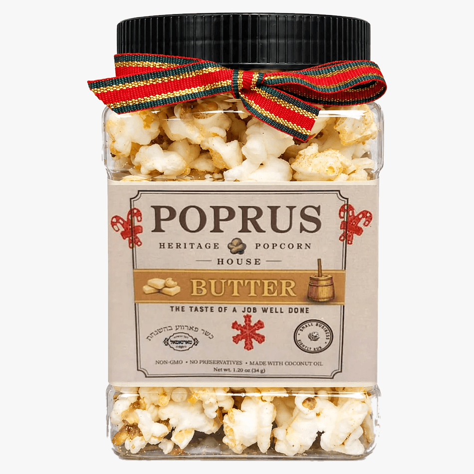 Gourmet Butter-Style Popcorn, Coconut Oil & Nutritional Yeast, Dairy-Free Kosher Parve Snack Gift, 1.20 oz Jar + Christmas Crossword