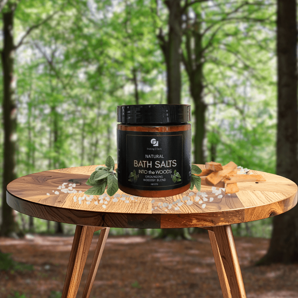 Natural Bath Salts, Exfoliating Scrub, Woodsy Essential Oils, Mineral Soak, INTO the WOODS 8 oz Jar