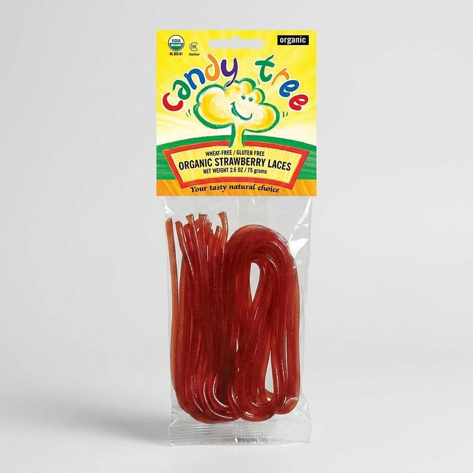 Organic Strawberry Licorice Laces, Strawberry & Apple Juice, Soft Chewy Candy, Vegan Gluten-Free, 2.6 oz Bag