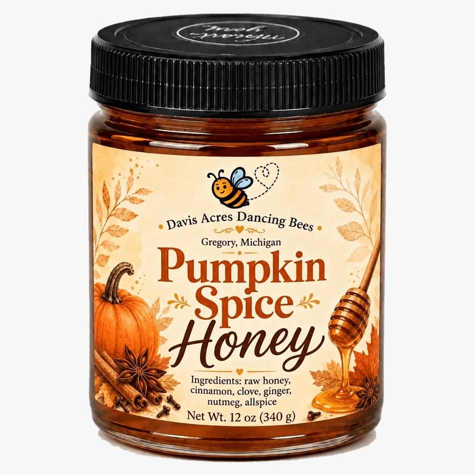 Pumpkin Spice Infused Raw Honey, Cinnamon Clove Ginger Nutmeg Allspice, Fall Flavor Sweetener, 12 oz Jar