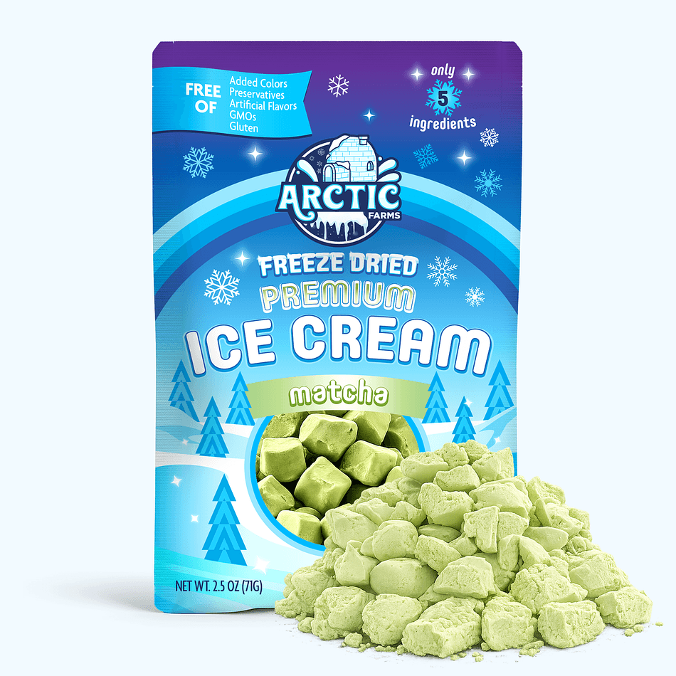 Freeze-Dried Premium Ice Cream Bites, Matcha Green Tea, Clean 5-Ingredient Recipe, No-Melt Snack, Large Resealable Bag (2.5 oz)