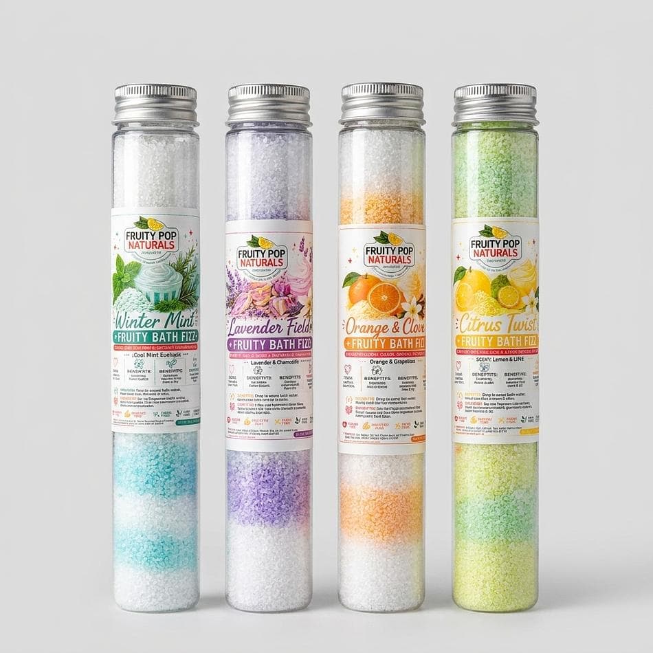 Fizzy Epsom Bath Salts, Sea Salt + Essential Oils, Dye-Free Mineral Soak with Shimmer, 115 mL Tube