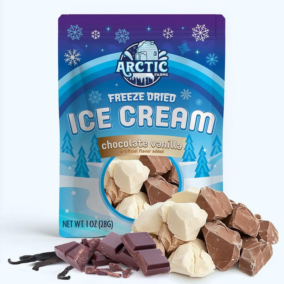 Freeze-Dried Ice Cream Bits, Chocolate Vanilla, No-Melt Crunchy Snack, Shelf-Stable, Pack of 3 Resealable Bags (1 oz each)