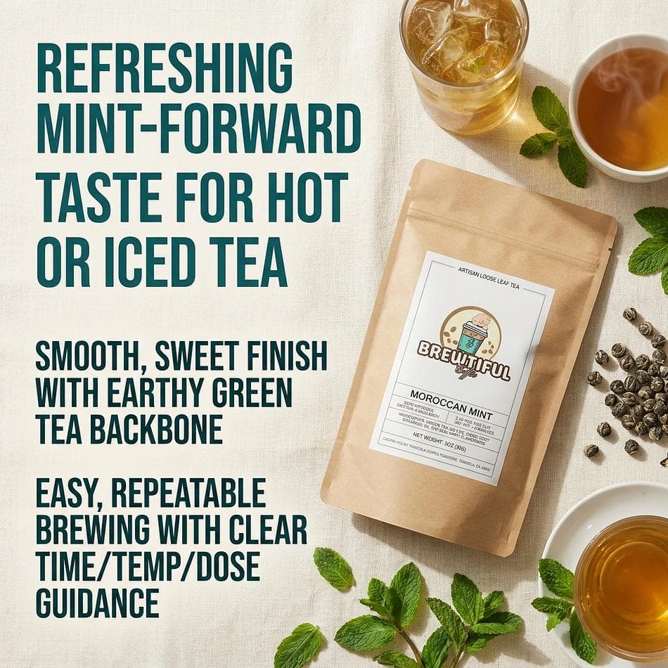 Moroccan Mint Green Tea, Gunpowder Green Tea & Peppermint, Refreshing Iced or Hot, Loose Leaf, 3 oz