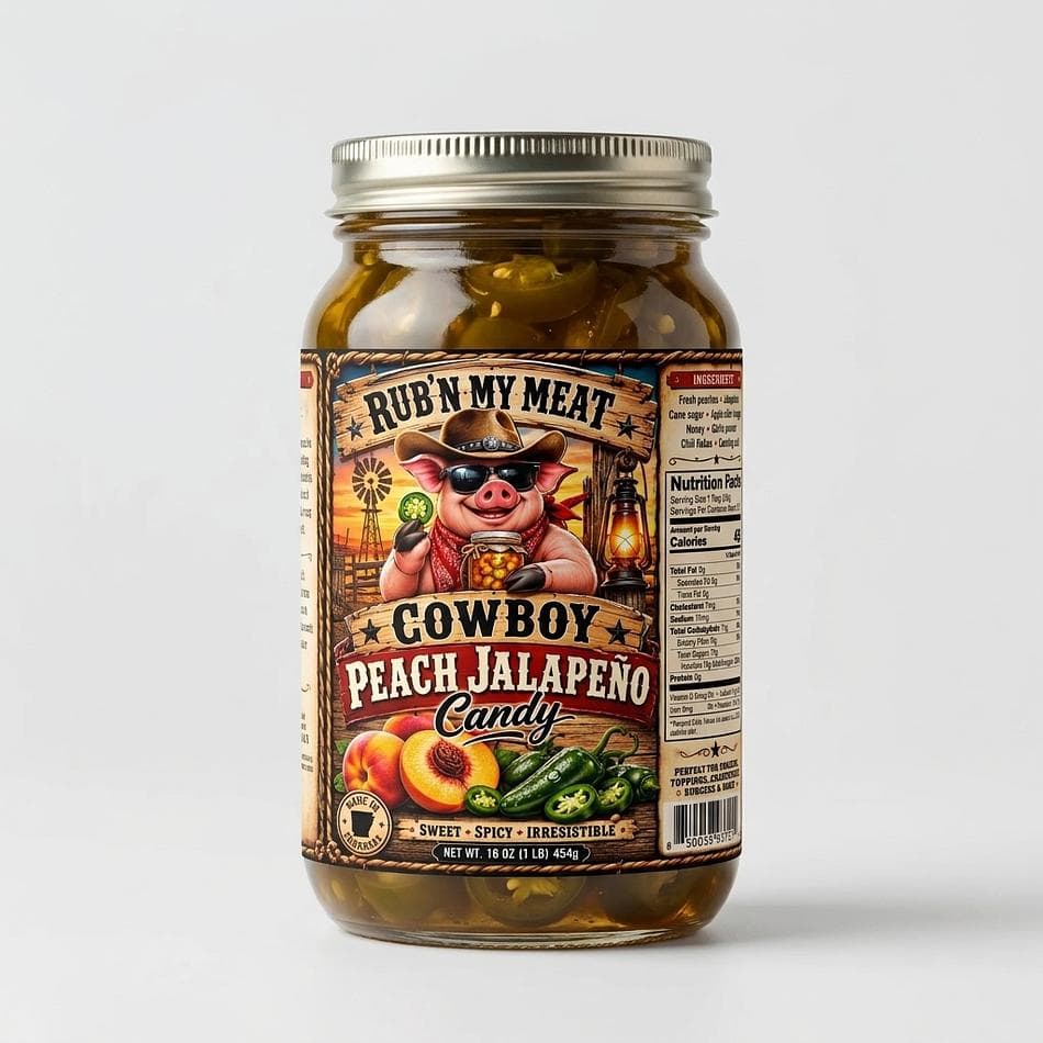 Candied Jalapeños with Peach, Sweet & Spicy Cowboy Candy, BBQ Topping, (Size/Net Wt), Jar