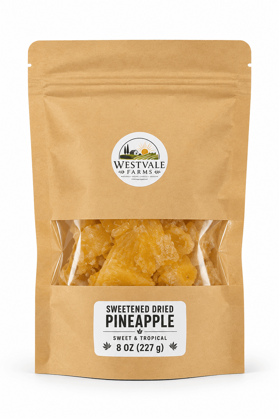 Sweetened Dried Pineapple Chunks, Pineapple & Sugar, Sweet-Tangy Chewy Snack, Sri Lanka, Resealable Bag 4 oz