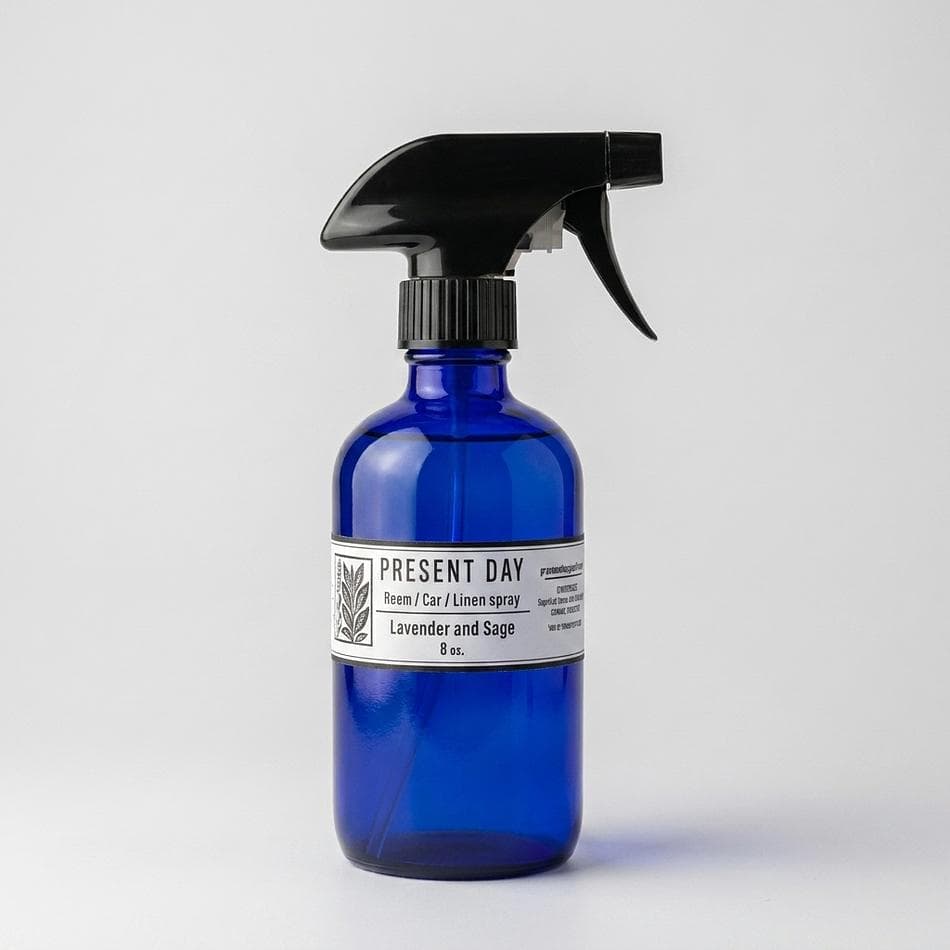 Room & Linen Spray, Lavender + Sage, Clean Herbal Scent, Water-Based Fabric Mist, Refillable Glass Bottle, 4 oz