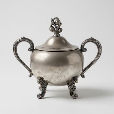 Vintage Silver-Plated Sugar Bowl Candle, Oakmoss & Amber, Natural Soy Wax, Double Wick, 9.1 oz, Lidded Keepsake Vessel