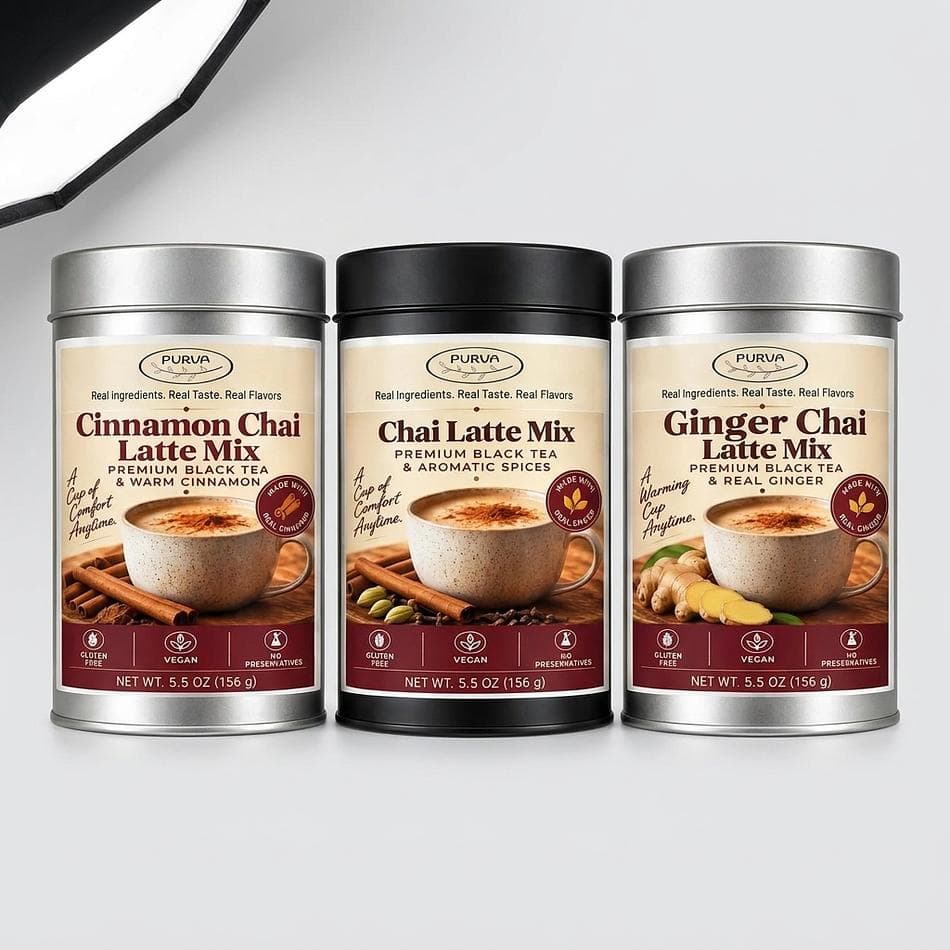 PURVA Brewed Chai Latte Mix Variety 3-Pack – Spicy, Ginger & Cinnamon
