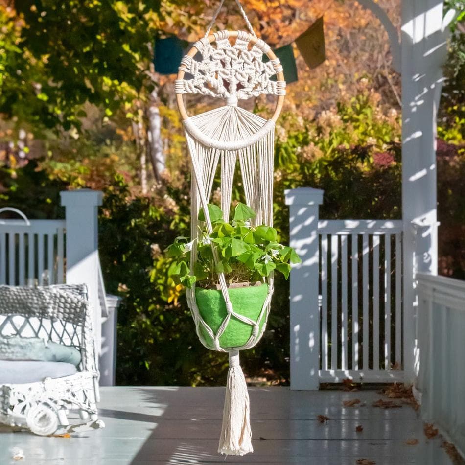 Macrame Plant Hanger, Natural Cotton Tree of Life, Boho Hanging Planter Holder, Handmade Fair Trade, 35in x 9in