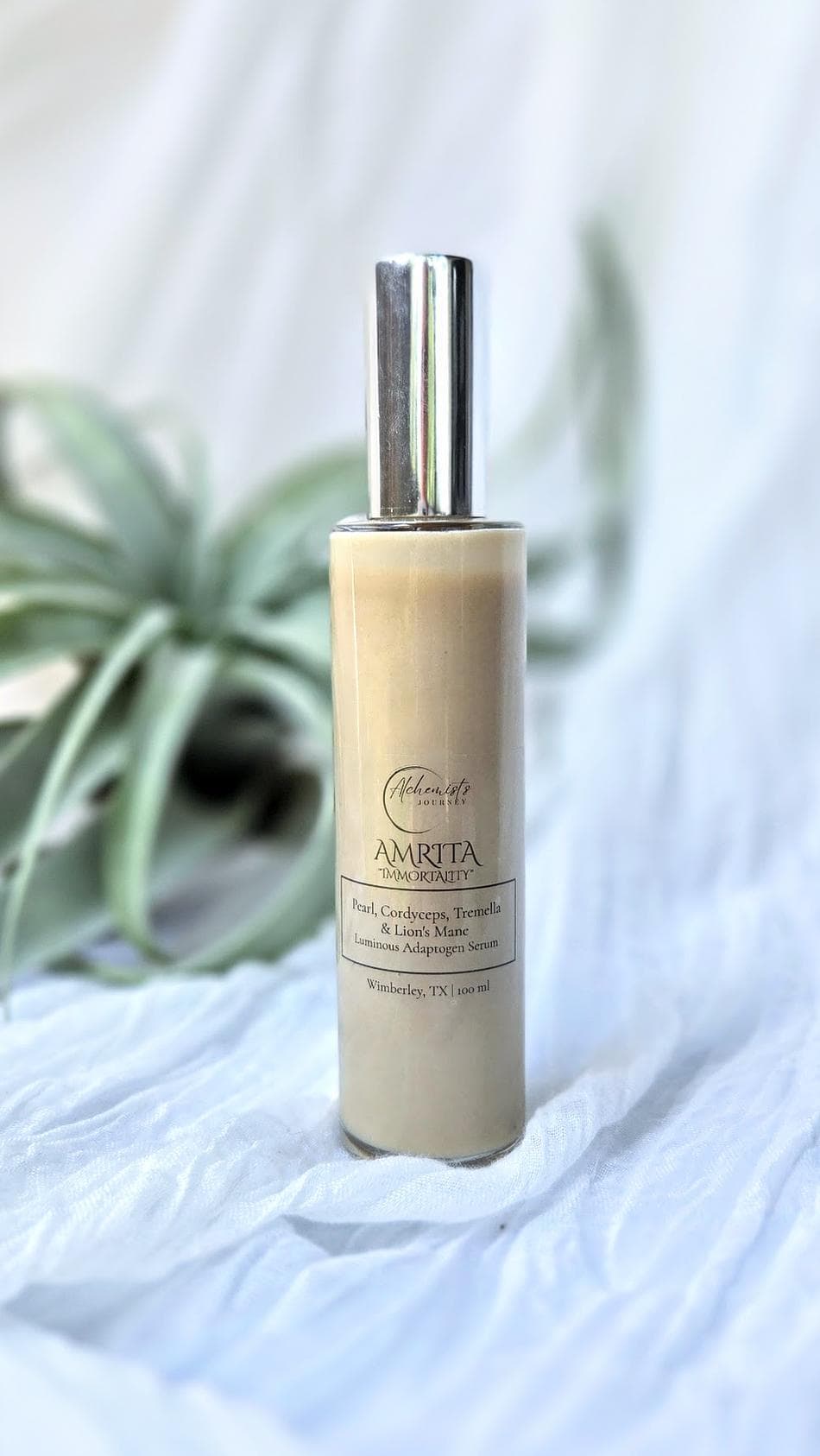 Amrita “Immortality” Luminous Adaptogen Serum. Pearl Powder, Rice Filtrate, Aloe Vera Face Serum Featuring Tremella, Lion's Mane + Cordyceps