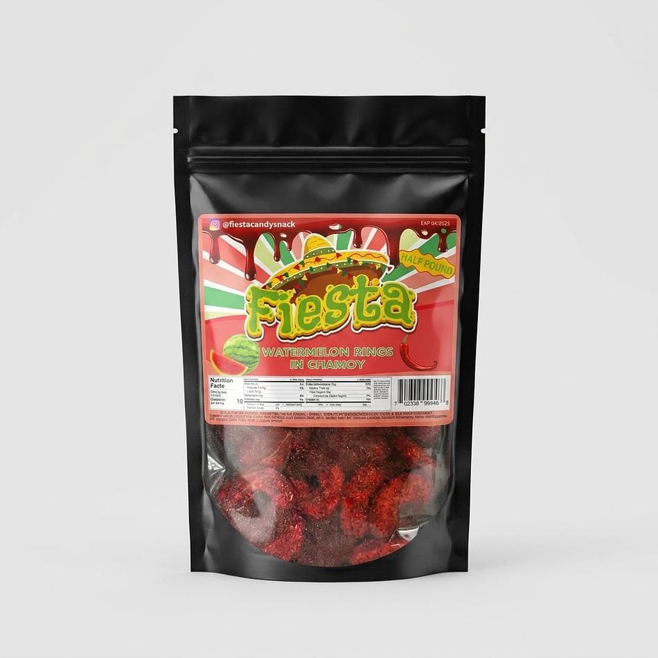 Chamoy Watermelon Gummy Rings, Sweet & Tangy Candy Snack, Fresh Chewy Rings, 8 oz (Half Pound) Bag