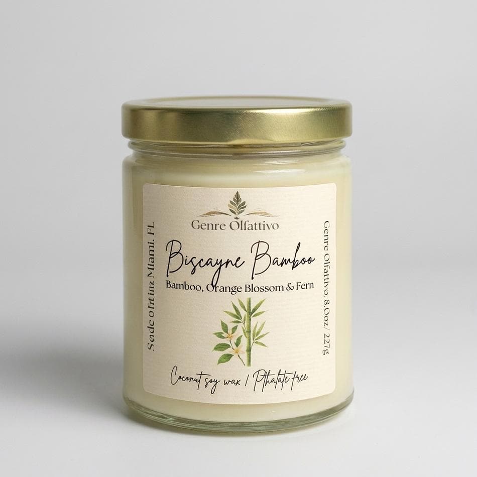 Biscayne Bamboo, Bamboo & Orange Blossom, Spa-Fresh Green Scent, 8 oz Clear Jar w/ Gold Lid