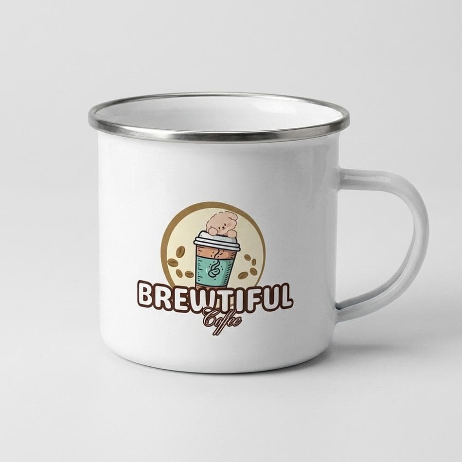 Enamel Camping Mug, White Enamel & Silver Rim, Lightweight Hiking Cup, 3.14in x 3.25in, Lead & BPA-Free