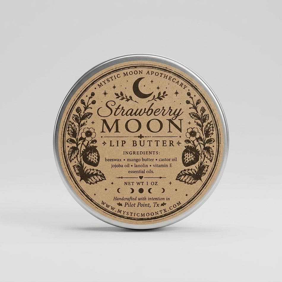 Lip Butter Tin, Beeswax & Mango Butter, Rich Long-Lasting Hydration, Strawberry Coconut Vanilla Scent, 1 oz