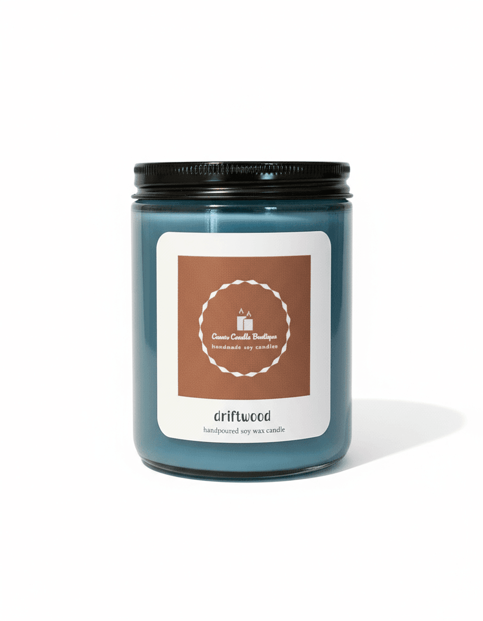 Driftwood Scented Jar Candle, Bergamot & Ocean Salt, Coastal Fresh Scent, Musk Sandalwood Amber Base, 9 oz
