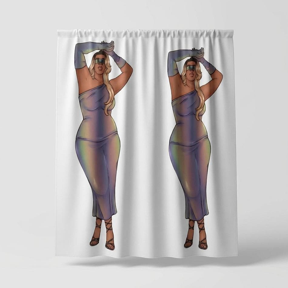 Polyester Fabric Shower Curtain, Plus-Size Model Art Print, Body Positive Bathroom Decor, 71x74 in, 12 Buttonholes