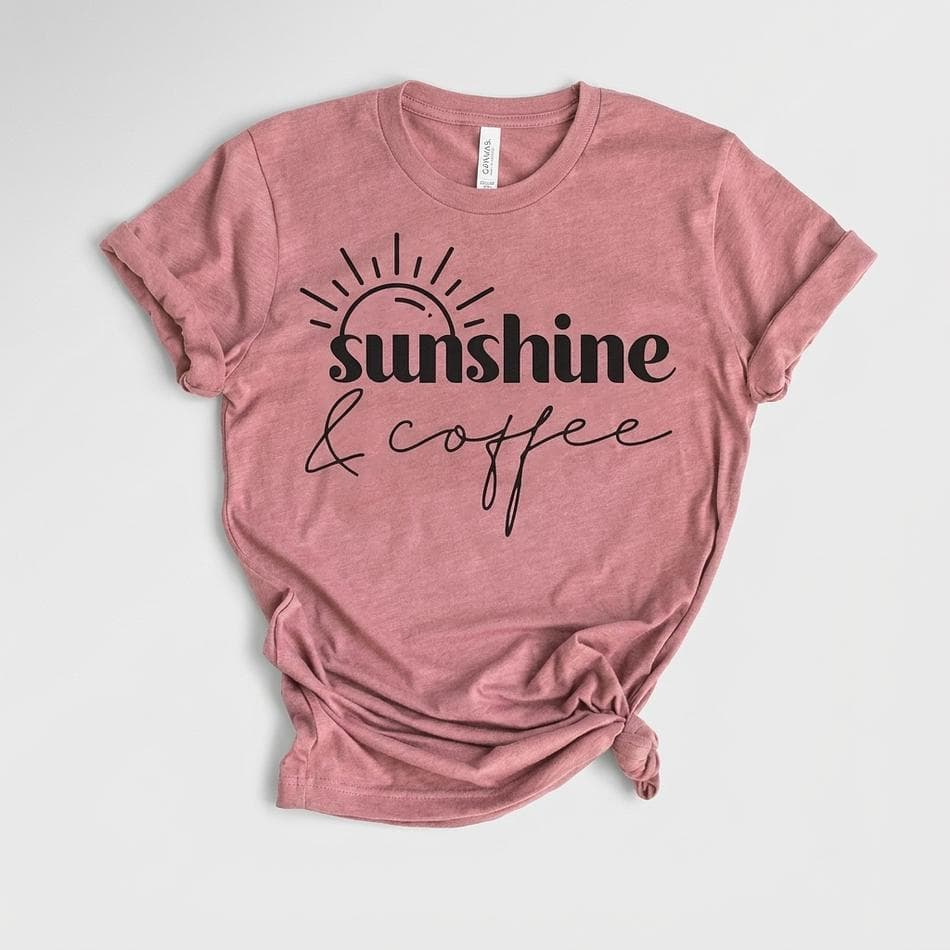 Graphic T-Shirt, Ring Spun Cotton, Soft Retail Fit, Sunshine & Coffee Slogan, Bella Canvas Tee XS–3XL