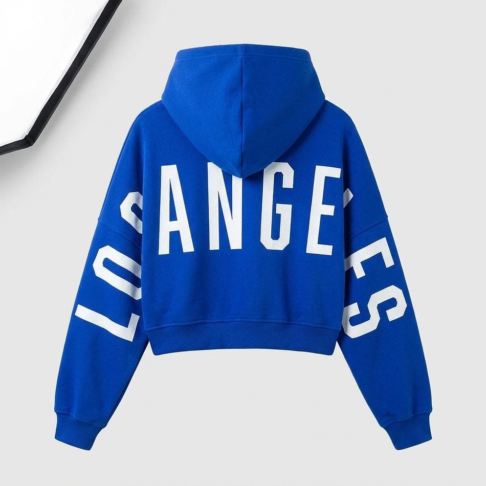 Women’s Cropped Pullover Hoodie, Cotton-Poly Fleece Blend, Letter Graphic, Drawstring Hood, Long Sleeve, Royal Blue, S–M