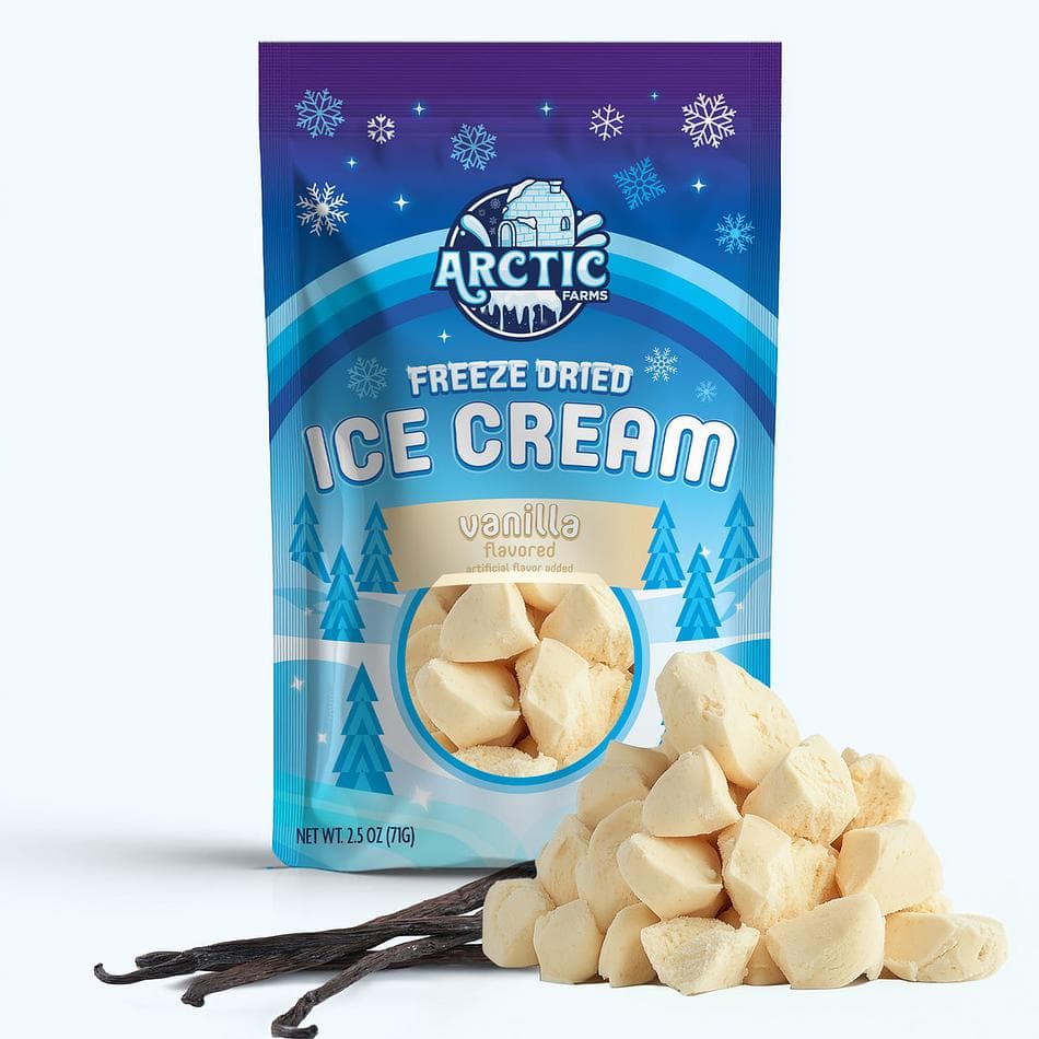 Freeze-Dried Ice Cream Bits, Vanilla, No-Melt Crunchy Snack, Shelf-Stable, Large Resealable Bag (2.5 oz)
