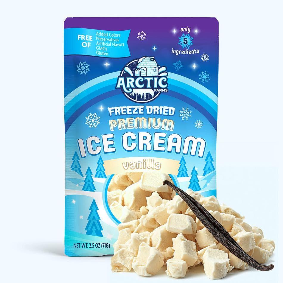 Freeze-Dried Vanilla Ice Cream Bites, Cream & Egg Yolks, Clean-Label Snack, No Melt, Large Resealable Bag (2.5 oz)