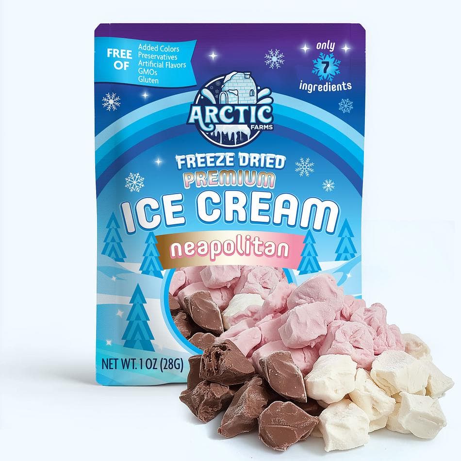 Freeze-Dried Premium Ice Cream Bites, Neapolitan, Clean 5-Ingredient Recipe, No-Melt Snack, Pack of 3 Resealable Bags (1 oz each)