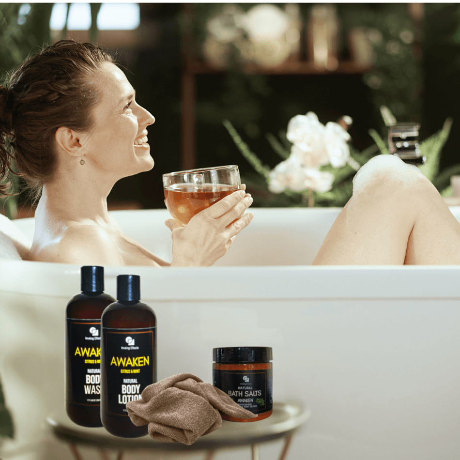 Natural Body Care Set, Citrus & Mint, Hydrating, Body Wash + Lotion + Bath Salts, 3-Piece