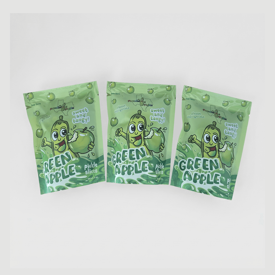 Green Apple Flavored Pickle Snack Packs, Sweet & Tangy, Crunchy Pickle Slices, 3-Pack