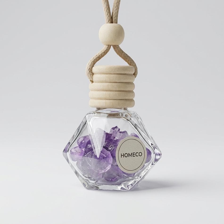 Hanging Car Diffuser, Glass Bottle & Crystal Chips, Aromatherapy Essential Oil Blend, Rearview Mirror Freshener, 1 Pack