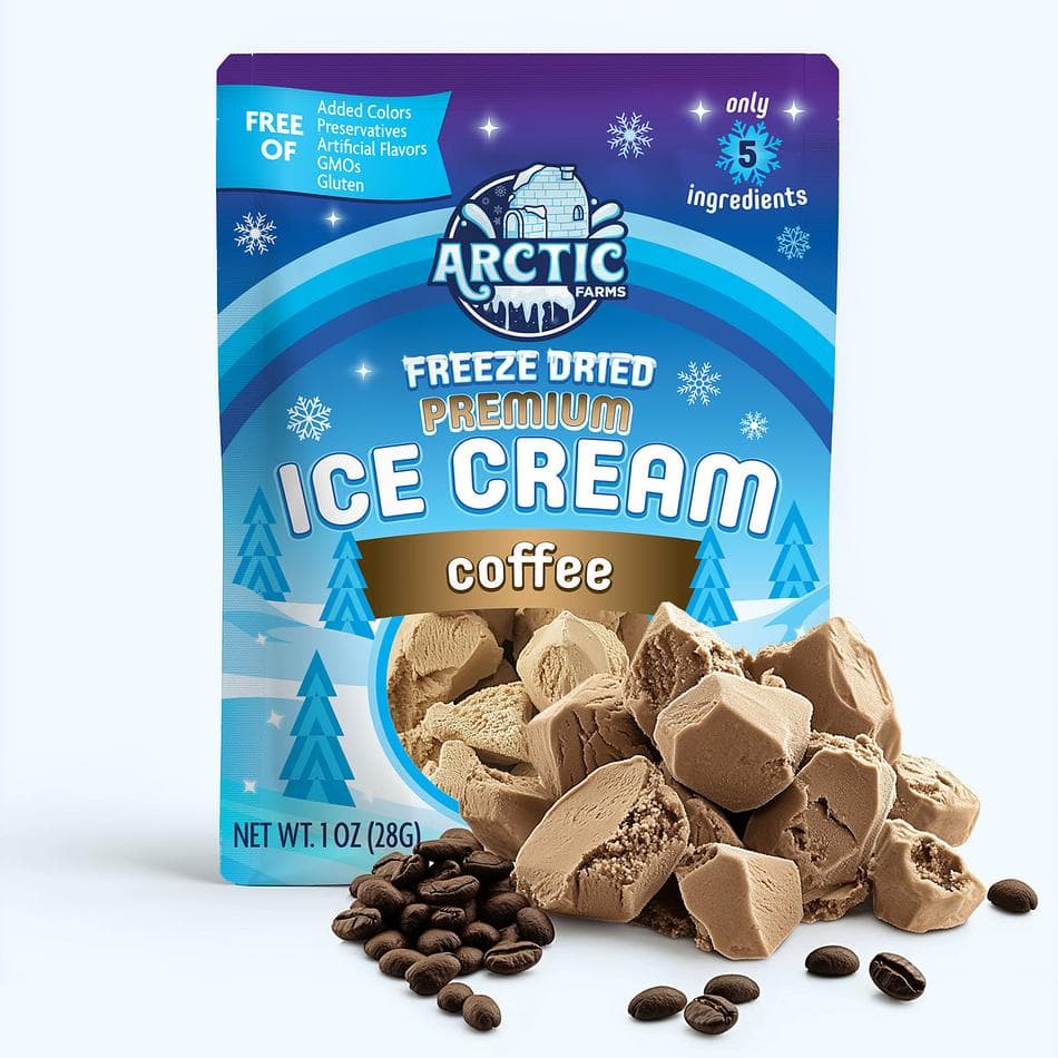 Freeze-Dried Coffee Ice Cream Bites, Cream & Egg Yolks, Clean 5-Ingredient Crunch, Shelf-Stable Snack, Pack of 3 Resealable Bags (1 oz each)