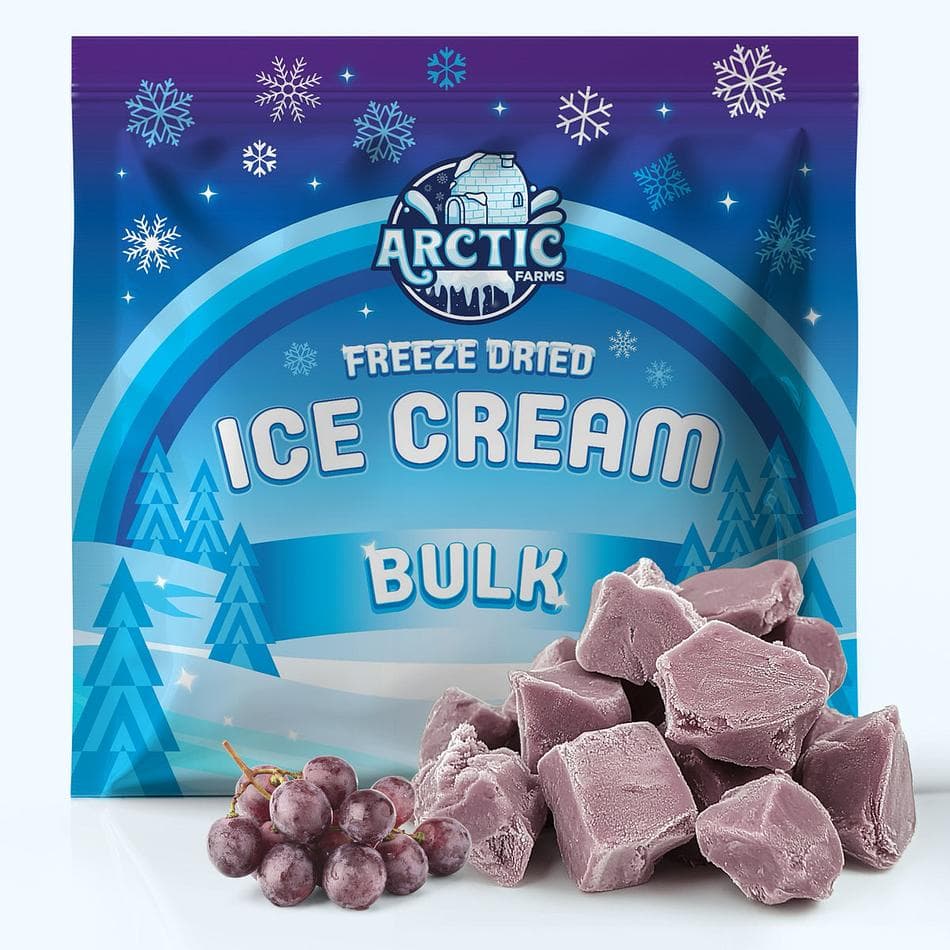 Freeze-Dried Ice Cream Bits, Grape, No-Melt Crunchy Snack, Shelf-Stable, Bulk Bag (1 lb)